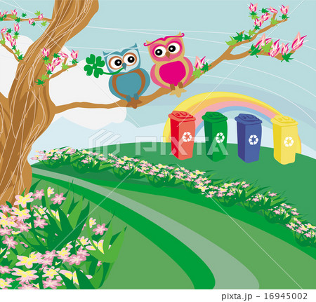 Recycling bins in spring scenery 16945002