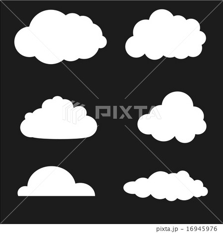 Vector illustration of clouds collection. White shapes on black backround. 16945976