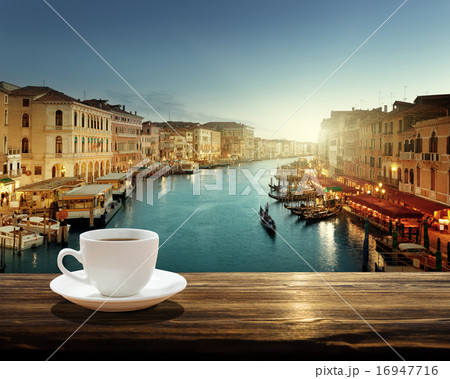 coffee on table and Venice in sunset time, Italy 16947716