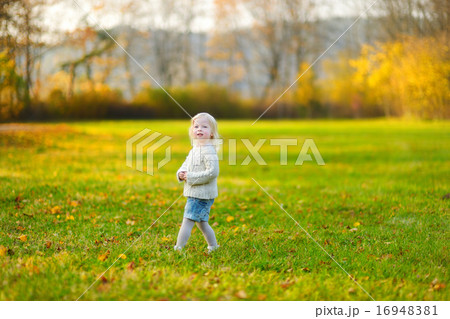 Portrait of a cute little girl on autunm day Portrait of a cute little girl on autunm day 16948381