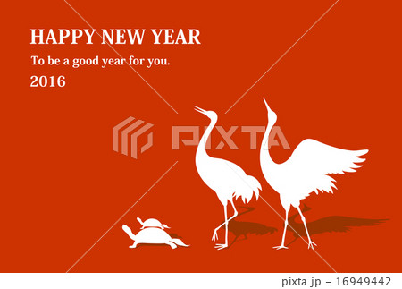 鶴と亀のシルエット 賀詞 添書付のイラスト素材