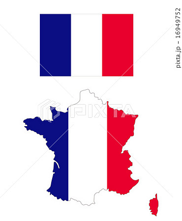 フランス地図と国旗のイラスト素材