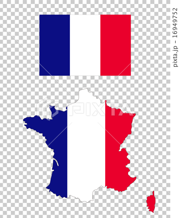 フランス地図と国旗のイラスト素材