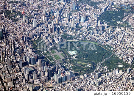 快晴の墨田区上空から見渡す皇居周辺の東京都心部 16950159