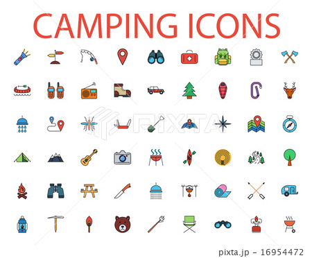 Camping flat vector icon set 16954472