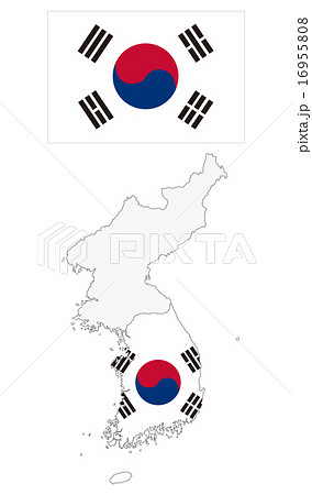 韓国地図と国旗のイラスト素材