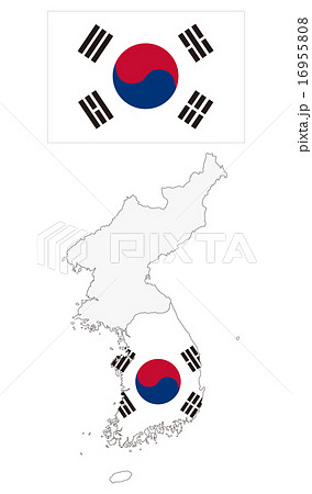 韓国地図と国旗のイラスト素材 16955808 Pixta