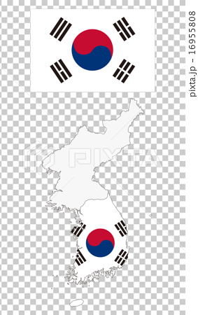 韓国地図と国旗のイラスト素材