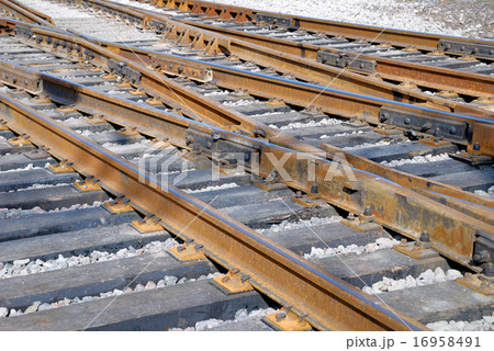 Close up a rail and railway cross ties 16958491