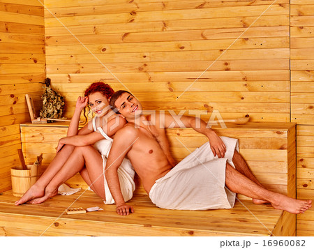 Group people in hat  at sauna. 16960082