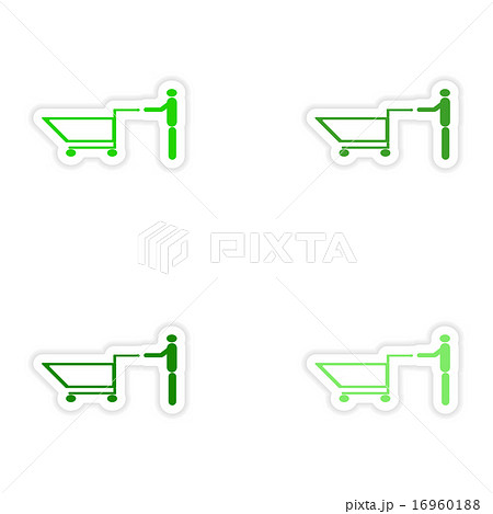 assembly realistic sticker design on paper man trolley  16960188