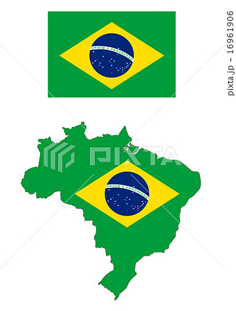 ブラジル地図と国旗のイラスト素材