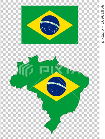 ブラジル地図と国旗のイラスト素材