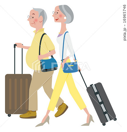 旅行中のシニア夫婦のイラスト素材