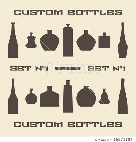 Different bottle types silhouette icon set. 16971184
