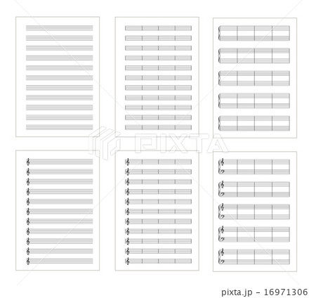 Set of six types music note staves, a4 sheets, isolated on white 16971306