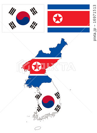 朝鮮半島と南北国旗のイラスト素材