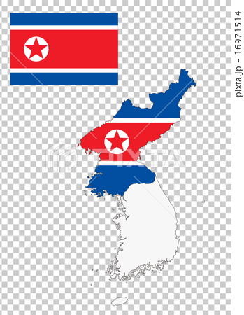 北朝鮮地図と国旗のイラスト素材