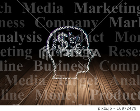 Advertising concept: Head With Finance Symbol in dark room Advertising concept: Head With Finance Symbol in dark room 16972479