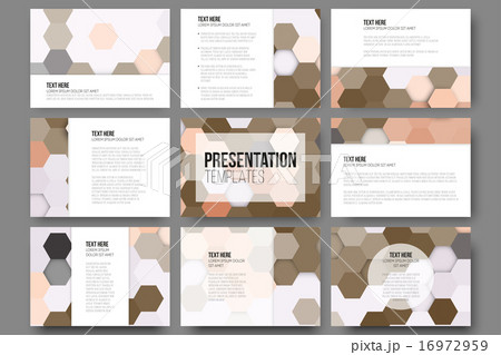 Set of 9 templates for presentation slides. Colorful geometric backgrounds, abstract hexagonal 16972959