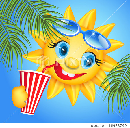 Funny sun drinking cool drink from straws 16978799