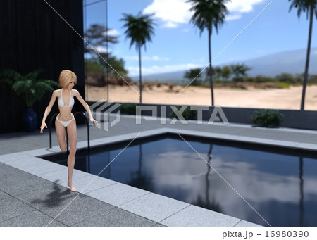 プールサイドで水着を着た女性 Perming3dcgイラスト素材のイラスト素材