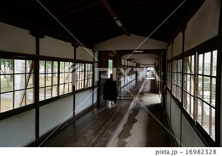 寺院の長い渡り廊下・百閒回廊を行く修行僧 寺院の長い渡り廊下・百閒回廊を行く修行僧 16982328