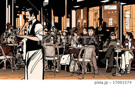 Waiter serving customers at Parisian cafe Waiter serving customers at Parisian cafe 17001574