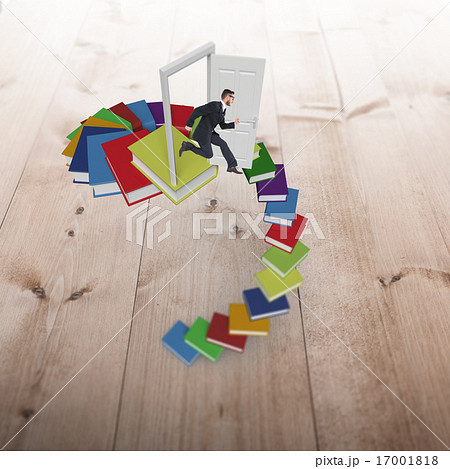Composite image of geeky young businessman running mid air Composite image of geeky young businessman running mid air 17001818