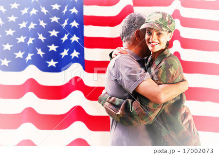 Composite image of solider reunited with father Composite image of solider reunited with father 17002073
