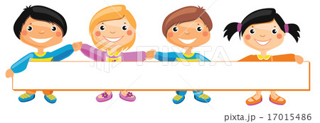 Kids standing behind placard 17015486