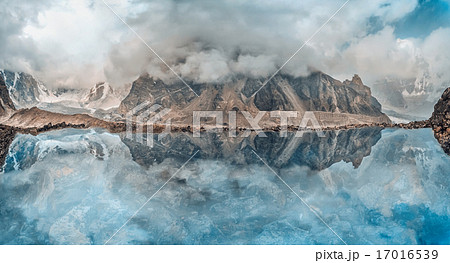 Blue water lake. Dramatic sky 17016539