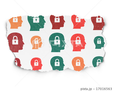 Information concept: Head With Padlock icons on Torn Paper 17016563