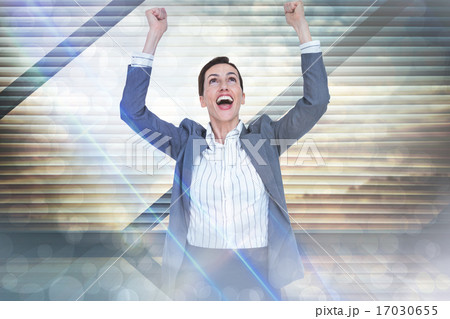 Composite image of cheering businesswoman Composite image of cheering businesswoman 17030655