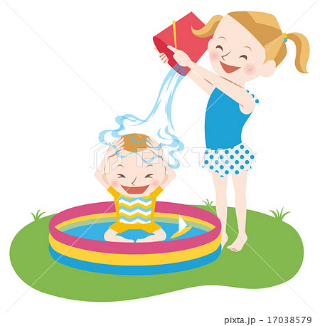 水遊びをする子供たちのイラスト素材