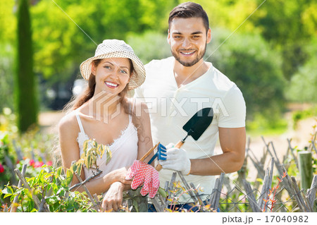 Couple working in the gardens 17040982