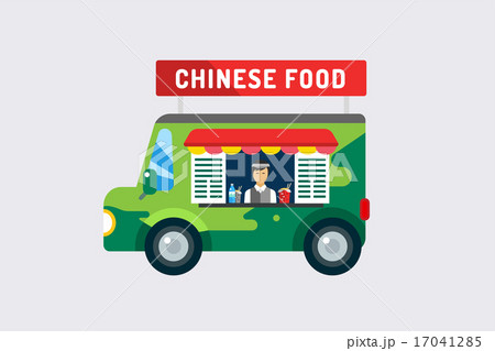 Chinese fast food objects set. Meat product, man silhouette, noodles box, fresh drinks, china or 17041285