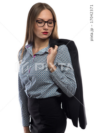 Photo business woman in glasses looking down Photo business woman in glasses looking down 17042371