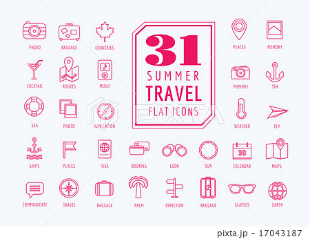 Travel vector icons set. Sea, rout and holiday symbols. Stock design elements. 17043187