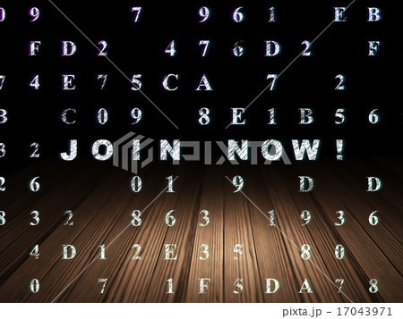 Social network concept: Join now in grunge dark room 17043971