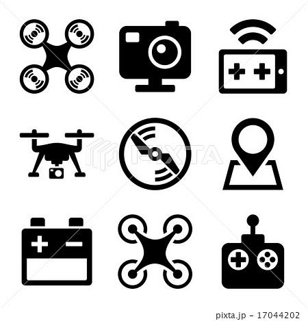 Quadcopter and Drone Icons Set on white background. Vector 17044202