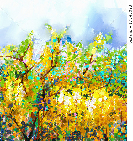 Spring yellow flowers Wisteria tree.Oil painting - Stock