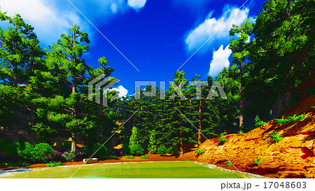 Forested shore over ocean 17048603