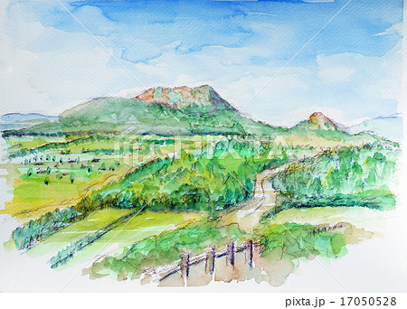 有珠山と昭和新山のスケッチ画 17050528