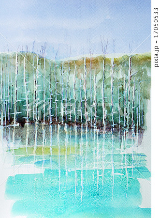 富良野の青い池の水彩画のイラスト素材 [17050533] - PIXTA