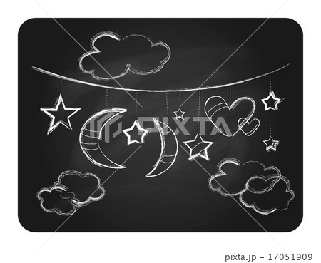 Black chalkboard with white clouds moon and stars 17051909