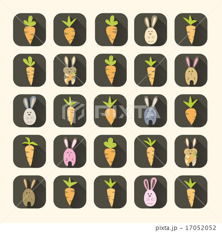 Easter carrots and rabbits icon setのイラスト素材 [17052052] - PIXTA