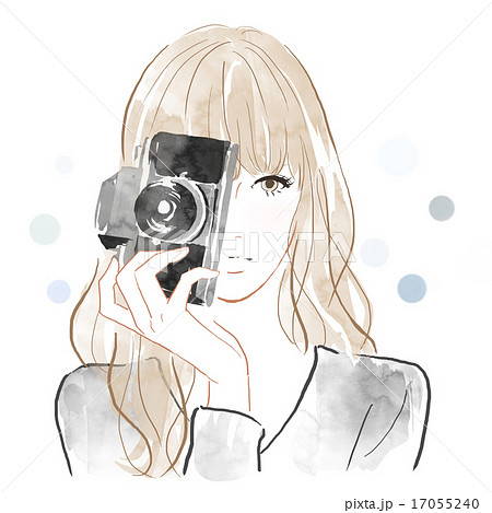 カメラを構える女性のイラスト素材