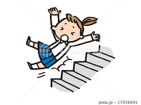 階段で転ぶ子供のイラスト素材