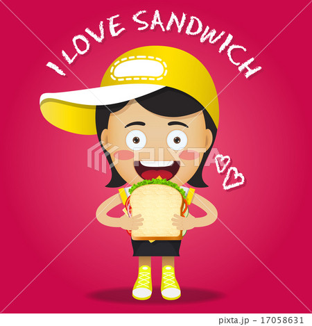 happy woman carrying big sandwich 17058631